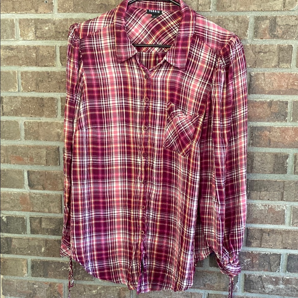 Torrid Red Plaid Button Down Shirt